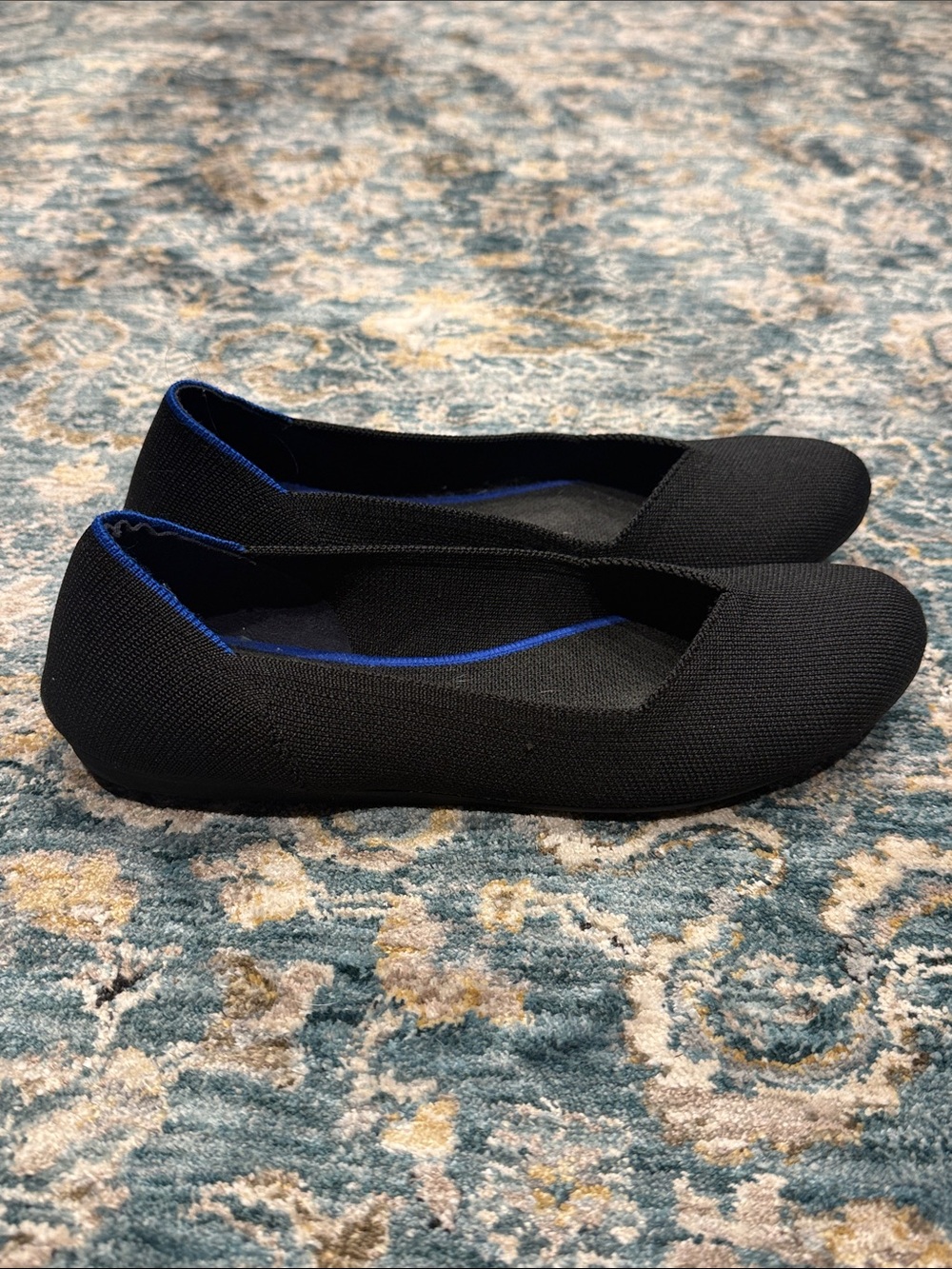 Rothy's Black Knit Ballet Flat with Blue Accent Womens 10.5